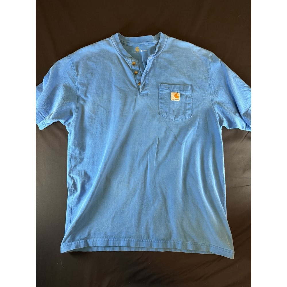 Carhartt Blue Men's Henley Pocket T-shirt, Large